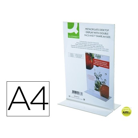 EXPOSITOR SOBREMESA Q-CONNECT CON FORMA DE T METACRILATO TAMAÑO A4 A DOS CARAS