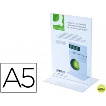 EXPOSITOR SOBREMESA Q-CONNECT CON FORMA DE T METACRILATO TAMAÑO A5 A DOS CARAS