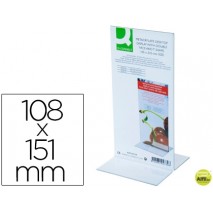 EXPOSITOR SOBREMESA Q-CONNECT CON FORMA DE T METACRILATO TAMAÑO 108X151 MM A DOS CARAS