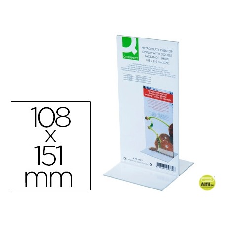 EXPOSITOR SOBREMESA Q-CONNECT CON FORMA DE T METACRILATO TAMAÑO 108X151 MM A DOS CARAS