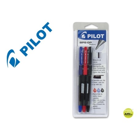 BOLIGRAFO PILOT BPS-GP AZUL -SUJECION DE CAUCHO TINTA BASEDE ACEITE CON CAPUCHON -BLISTER DE 3 SURTI