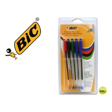 BOLIGRAFO BIC CRISTAL SURTIDO (2A-1N-1R-1V) -BLISTER 5