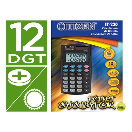 CALCULADORA CITIZEN ET-220 BOLSILLO -DOBLE PANTALLA CON TECLA DE IMPUESTOS -12 DIGITOS -EN BLISTER