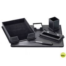ESCRIBANIA DE SOBREMESA NEGRO SIMIL PIEL JUEGO DE 6 PIEZAS