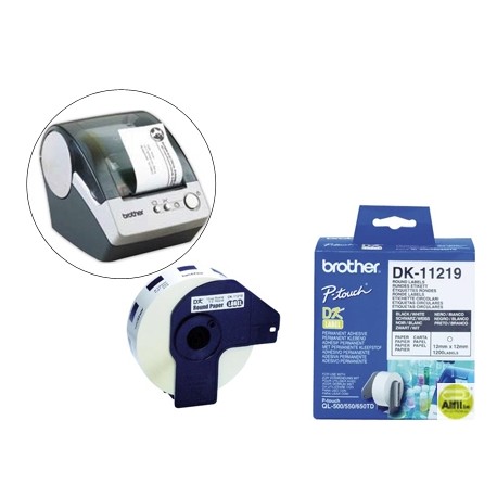 ETIQUETA BROTHER DK11219 PARA IMPRESORAS DE ETIQUETAS QL-CIRCULARES 12 MM 800 ETIQUETAS-