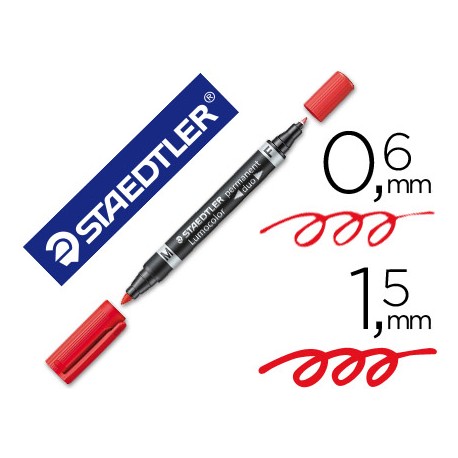 ROTULADOR STAEDTLER LUMOCOLOR PERMANENTE DUO 348 ROJO PUNTA F 0,6 MM PUNTA M 1,5 MM