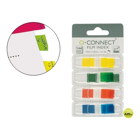 BANDERITAS SEPARADORAS Q-CONNECT DISPENSADOR 4 COLORES 36 HOJAS POR COLOR