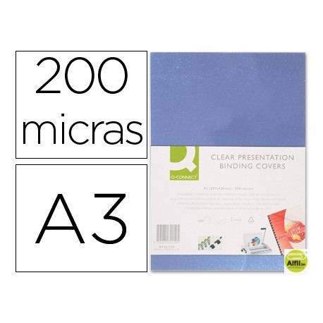 TAPA DE ENCUADERNACION Q-CONNECT PVC DIN A3 TRANSPARENTE 200 MC