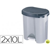PAPELERA CONTENEDOR OFFISYS PLASTICO CON TAPADERA Y PEDAL 2 DEPOSITOS 2X10L COLOR GRIS 390X405X320 M