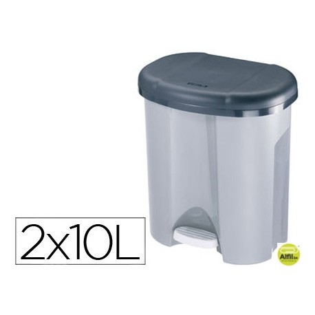 PAPELERA CONTENEDOR OFFISYS PLASTICO CON TAPADERA Y PEDAL 2 DEPOSITOS 2X10L COLOR GRIS 390X405X320 M