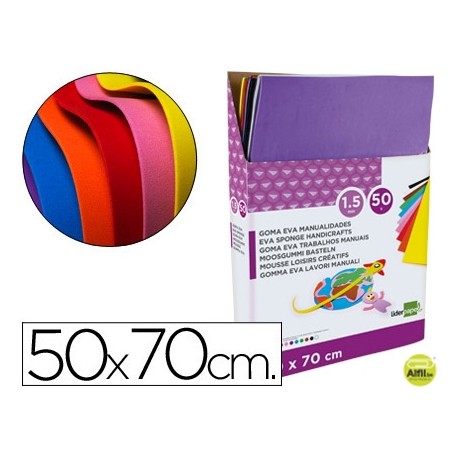 GOMA EVA LIDERPAPEL EXPOSITOR DE 50 PLANCHASX10 COLORES SURTIDOS 50X70 CM 1,5 MM ESPESOR