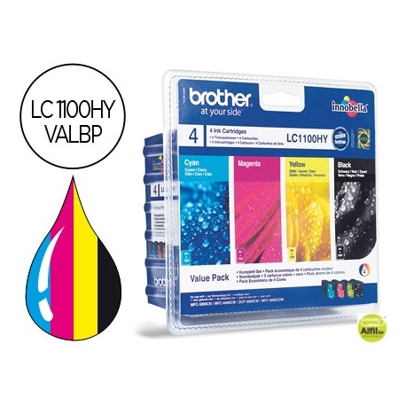 INK-JET BROTHER LC-1100BK /M/Y/C PACK 4 COLORES ALTA CAPACIDAD 900 PAG BK- 750 PAG M/Y/C-