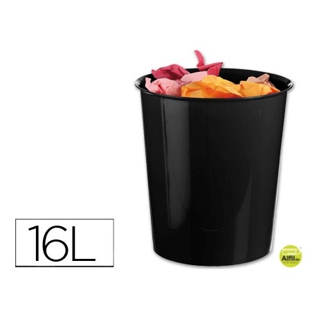 PAPELERA PLASTICO Q-CONNECT NEGRO OPACO 16 LITROS