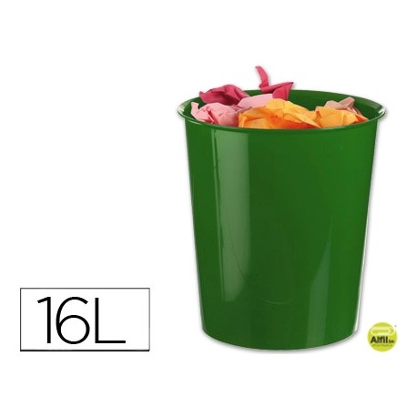 PAPELERA PLASTICO LIDERPAPEL VERDE OPACO 16 LITROS