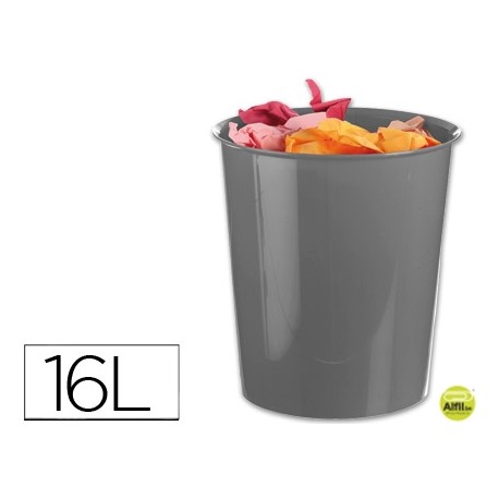 PAPELERA PLASTICO Q-CONNECT GRIS OPACO 16 LITROS