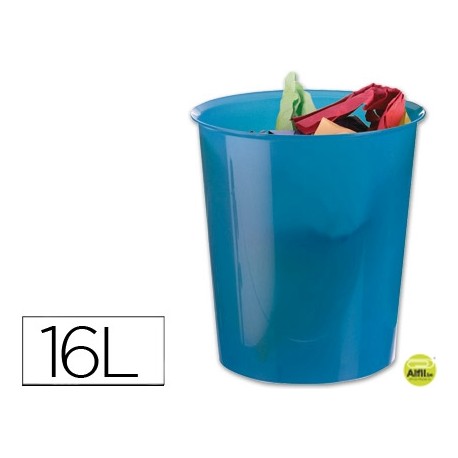PAPELERA PLASTICO Q-CONNECT AZUL TRANSLUCIDO 16 LITROS