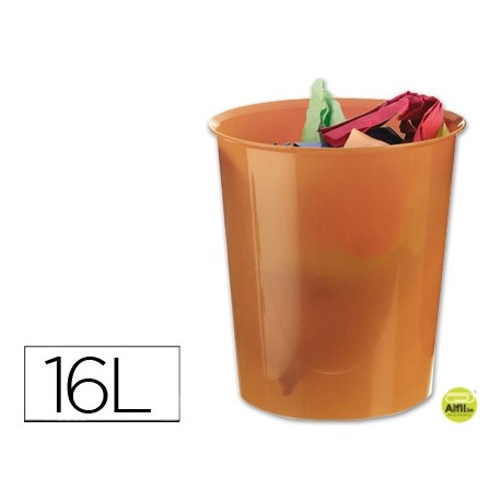 PAPELERA PLASTICO Q-CONNECT NARANJA TRANSLUCIDO 16 LITROS