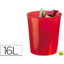 PAPELERA PLASTICO Q-CONNECT ROJO TRANSLUCIDO 16 LITROS