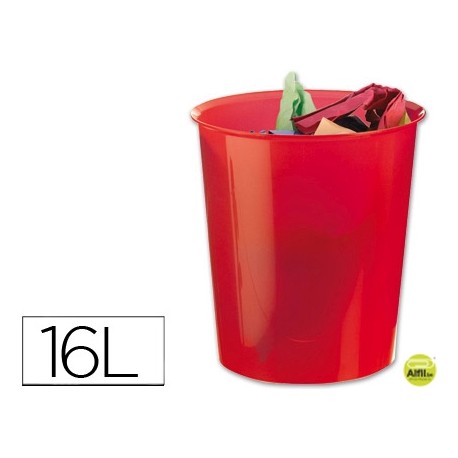 PAPELERA PLASTICO Q-CONNECT ROJO TRANSLUCIDO 16 LITROS