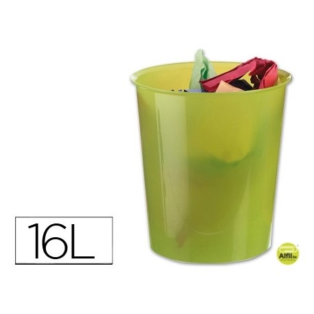 PAPELERA PLASTICO Q-CONNECT VERDE TRANSLUCIDO 16 LITROS