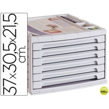 FICHERO CAJONES DE SOBREMESA LIDERPAPEL 37X30,5X21,5 CM BANDEJA ORGANIZADORA SUPERIOR 6 CAJONES GRIS
