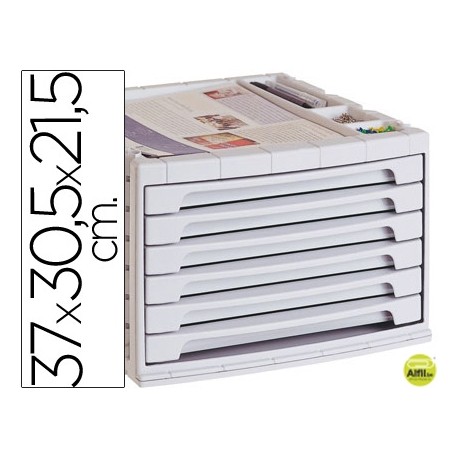 FICHERO CAJONES DE SOBREMESA LIDERPAPEL 37X30,5X21,5 CM BANDEJA ORGANIZADORA SUPERIOR 6 CAJONES GRIS