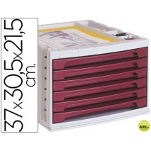 FICHERO CAJONES DE SOBREMESA LIDERPAPEL 37X30,5X21,5 CM BANDEJA ORGANIZADORA SUPERIOR 6 CAJONES BURD
