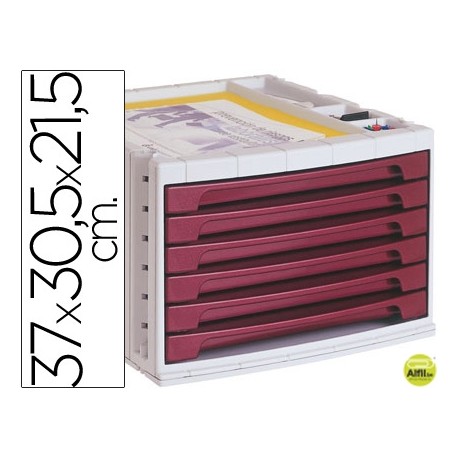 FICHERO CAJONES DE SOBREMESA LIDERPAPEL 37X30,5X21,5 CM BANDEJA ORGANIZADORA SUPERIOR 6 CAJONES BURD