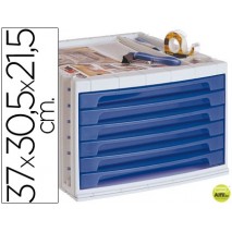 FICHERO CAJONES DE SOBREMESA LIDERPAPEL 37X30,5X21,5 CM BANDEJA ORGANIZADORA SUPERIOR 6 CAJONES AZUL