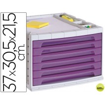 FICHERO CAJONES DE SOBREMESA LIDERPAPEL 37X30,5X21,5 CM BANDEJA ORGANIZADORA SUPERIOR 6 CAJONES VIOL