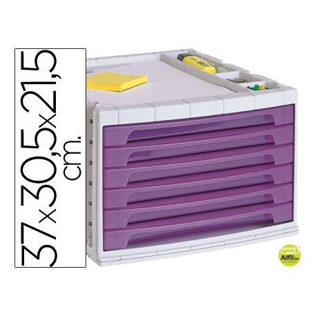 FICHERO CAJONES DE SOBREMESA LIDERPAPEL 37X30,5X21,5 CM BANDEJA ORGANIZADORA SUPERIOR 6 CAJONES VIOL