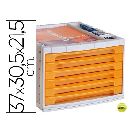 FICHERO CAJONES DE SOBREMESA LIDERPAPEL 37X30,5X21,5 CM BANDEJA ORGANIZADORA SUPERIOR 6 CAJONES NARA