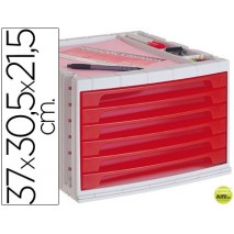 FICHERO CAJONES DE SOBREMESA LIDERPAPEL 37X30,5X21,5 CM BANDEJA ORGANIZADORA SUPERIOR 6 CAJONES ROJO