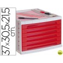 FICHERO CAJONES DE SOBREMESA LIDERPAPEL 37X30,5X21,5 CM BANDEJA ORGANIZADORA SUPERIOR 6 CAJONES ROJO
