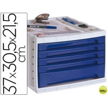 FICHERO CAJONES DE SOBREMESA LIDERPAPEL 37X30,5X21,5 CM BANDEJA ORGANIZADORA SUPERIOR 5 CAJONES AZUL