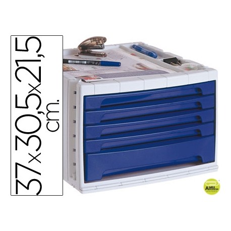 FICHERO CAJONES DE SOBREMESA LIDERPAPEL 37X30,5X21,5 CM BANDEJA ORGANIZADORA SUPERIOR 5 CAJONES AZUL