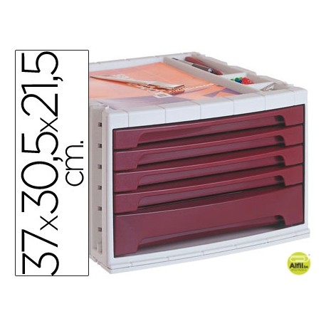 FICHERO CAJONES DE SOBREMESA LIDERPAPEL 37X30,5X21,5 CM BANDEJA ORGANIZADORA SUPERIOR 5 CAJONES BURD