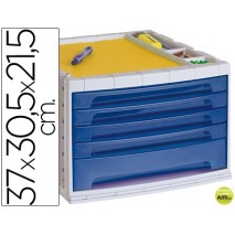 FICHERO CAJONES DE SOBREMESA LIDERPAPEL 37X30,5X21,5 CM BANDEJA ORGANIZADORA SUPERIOR 5 CAJONES AZUL