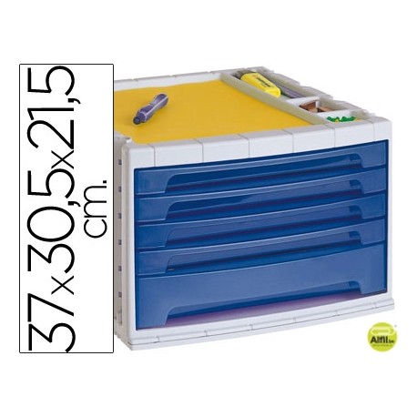 FICHERO CAJONES DE SOBREMESA LIDERPAPEL 37X30,5X21,5 CM BANDEJA ORGANIZADORA SUPERIOR 5 CAJONES AZUL