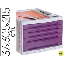 FICHERO CAJONES DE SOBREMESA LIDERPAPEL 37X30,5X21,5 CM BANDEJA ORGANIZADORA SUPERIOR 5 CAJONES VIOL