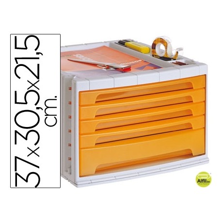 FICHERO CAJONES DE SOBREMESA LIDERPAPEL 37X30,5X21,5 CM BANDEJA ORGANIZADORA SUPERIOR 5 CAJONES NARA