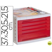 FICHERO CAJONES DE SOBREMESA LIDERPAPEL 37X30,5X21,5 CM BANDEJA ORGANIZADORA SUPERIOR 5 CAJONES ROJO