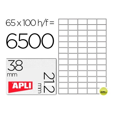 ETIQUETA ADHESIVA APLI 1283 TAMAÑO 38X21.2MM PARA FOTOCOPIADORA LASER INK-JET CAJA CON 100 HOJAS DIN