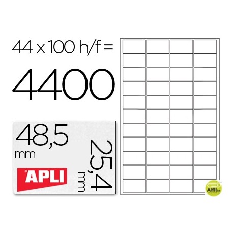 ETIQUETA ADHESIVA APLI 1285 TAMAÑO 48,5X25,4 MM PARA FOTOCOPIADORA LASER INK-JET CAJA CON 100 HOJAS