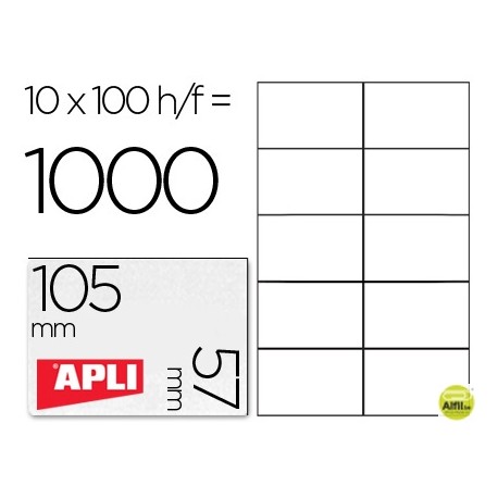 ETIQUETA ADHESIVA APLI 1278 TAMAÑO 105X57 MM PARA FOTOCOPIADORA LASER INK-JET CAJA CON 100 HOJAS DIN