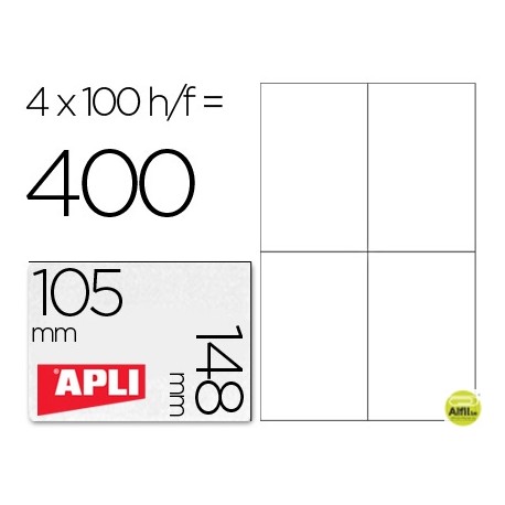 ETIQUETA ADHESIVA APLI 1280 TAMAÑO 105X148 MM PARA FOTOCOPIADORA LASER INK-JET CAJA CON 100 HOJAS DI