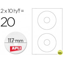 ETIQUETA ADHESIVA APLI 10603 TAMAÑO CD-ROM 117 MM PARA FOTOCOPIADORA LASER INK-JET CAJA CON 10 HOJAS
