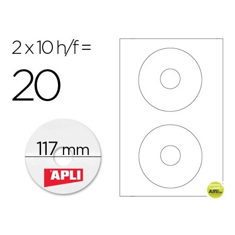 ETIQUETA ADHESIVA APLI 10603 TAMAÑO CD-ROM 117 MM PARA FOTOCOPIADORA LASER INK-JET CAJA CON 10 HOJAS