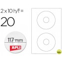 ETIQUETA ADHESIVA APLI 10603 TAMAÑO CD-ROM 117 MM PARA FOTOCOPIADORA LASER INK-JET CAJA CON 10 HOJAS