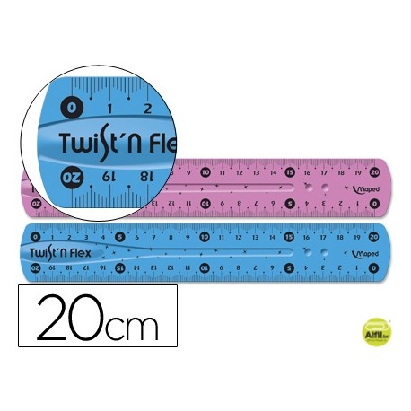 REGLA PLASTICO FLEXIBLE MAPED DE 20 CMS COLORES SURTIDOS